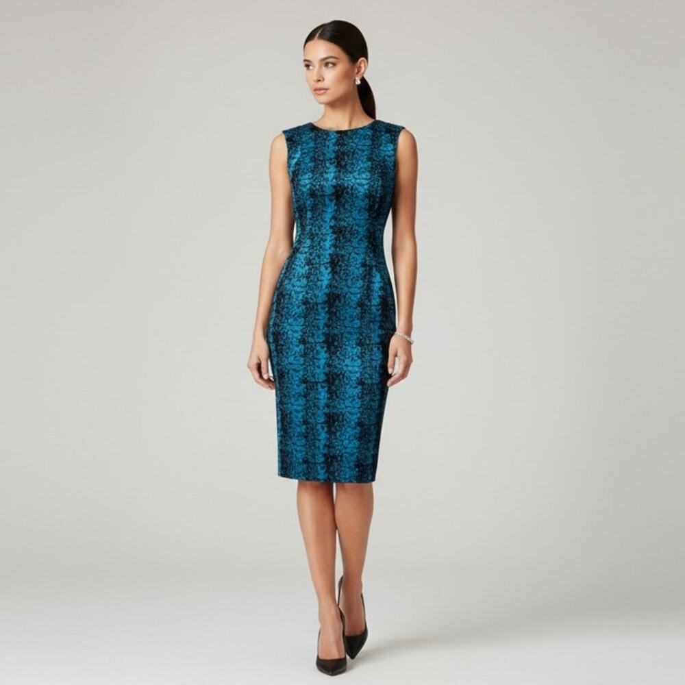CALVIN KLEIN Size 2 Animal/Leopard Print Velvet Sheath/Pencil Dress Jade